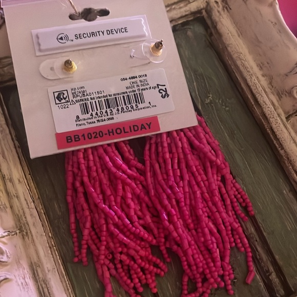 NWT Bijoux Bar pink bead tassel earrings - Picture 2 of 2